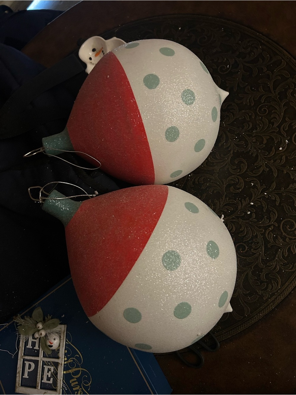 Large Holiday Polka Dot Teardrop Ornaments - Red, White & Mint (Set of 2)